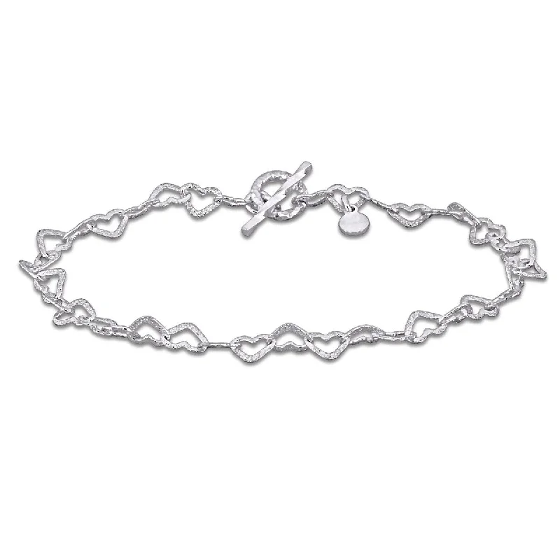 women gemstone bangles -Miadora 4.5mm Heart Link Bracelet Sterling Silver-7.25 in