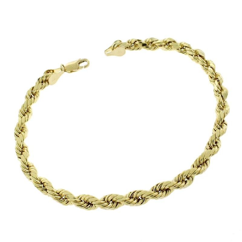 women diamond bracelets -10k Yellow Gold 5.5mm Hollow Rope Diamond-Cut Link Twisted Bracelet Chain 9"