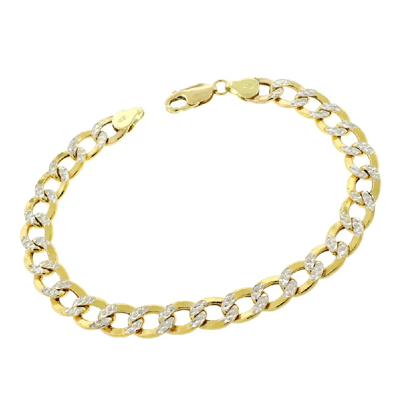 women timeless bracelets -14k Yellow Gold 8mm Hollow Cuban Curb Link Diamond Cut Two-Tone Pave Bracelet Chain 8.5"