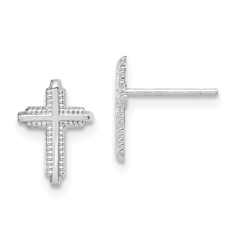 women anniversary earrings -10KT White Gold 10X7MM Cross Stud Earrings