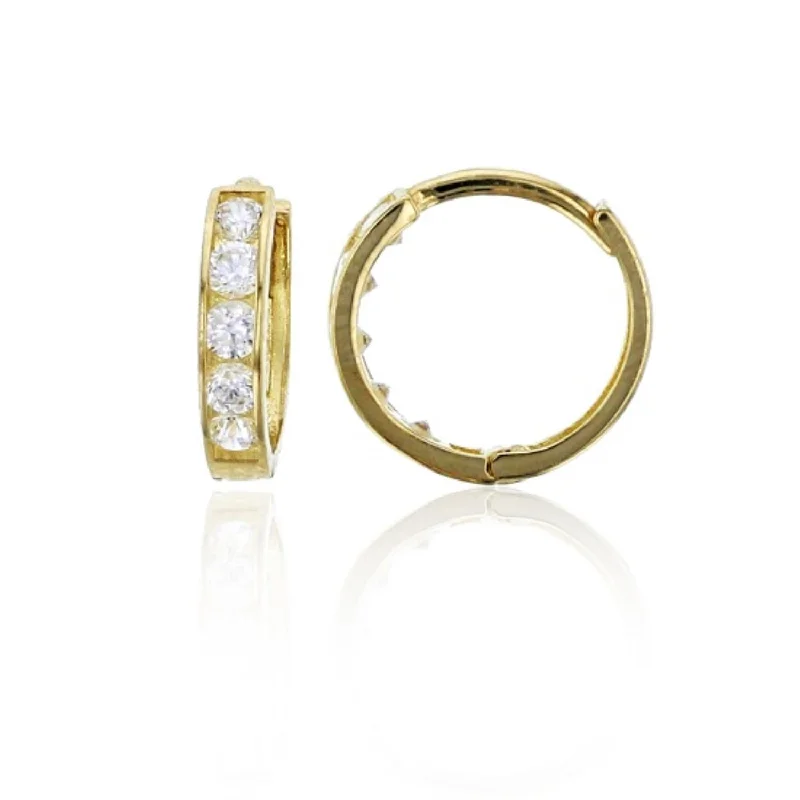 women hoop earrings for women -14KT Yellow Gold Cubic Zirconia 2X10MM Huggie Earrings