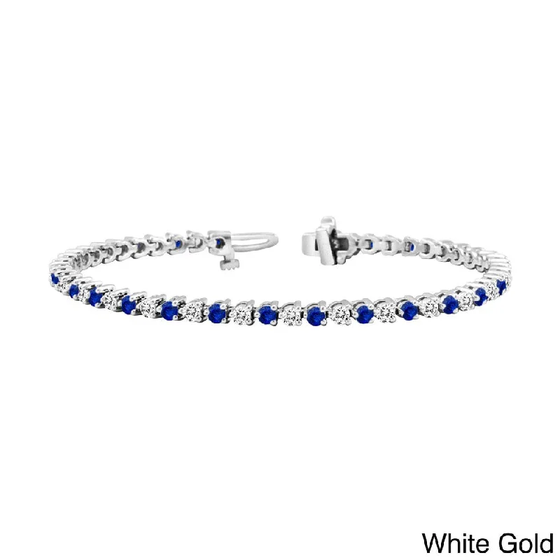 women statement bangles -Auriya 2 1/2ct Blue Sapphire and 2 1/2ct TW 3-Prong Diamond Tennis Bracelet 14k Gold