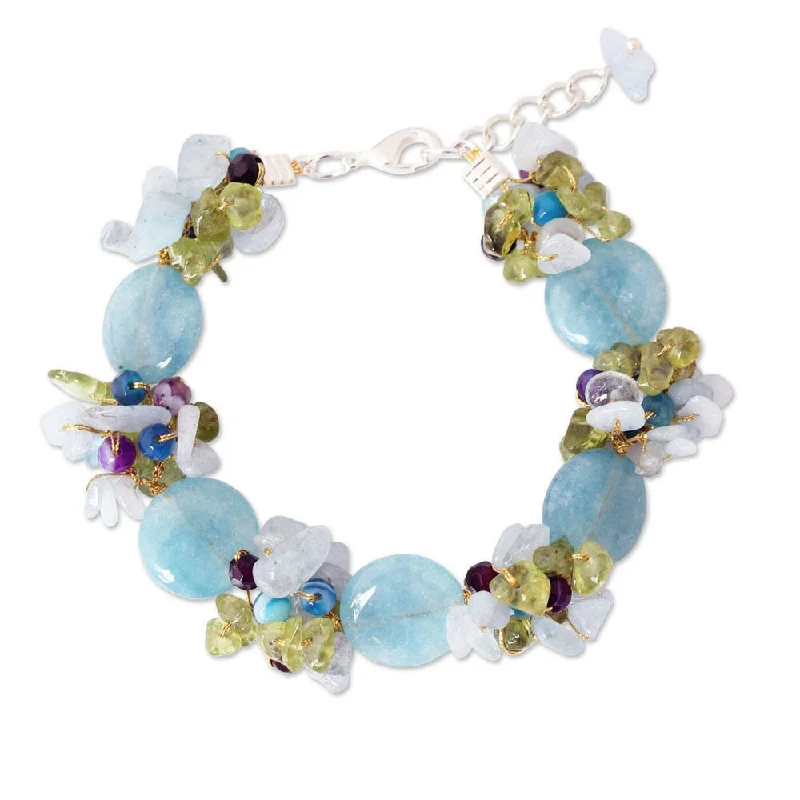 women fashion bangles -Handmade Multi-gemstone 'Peony Romance' Bracelet (Thailand)