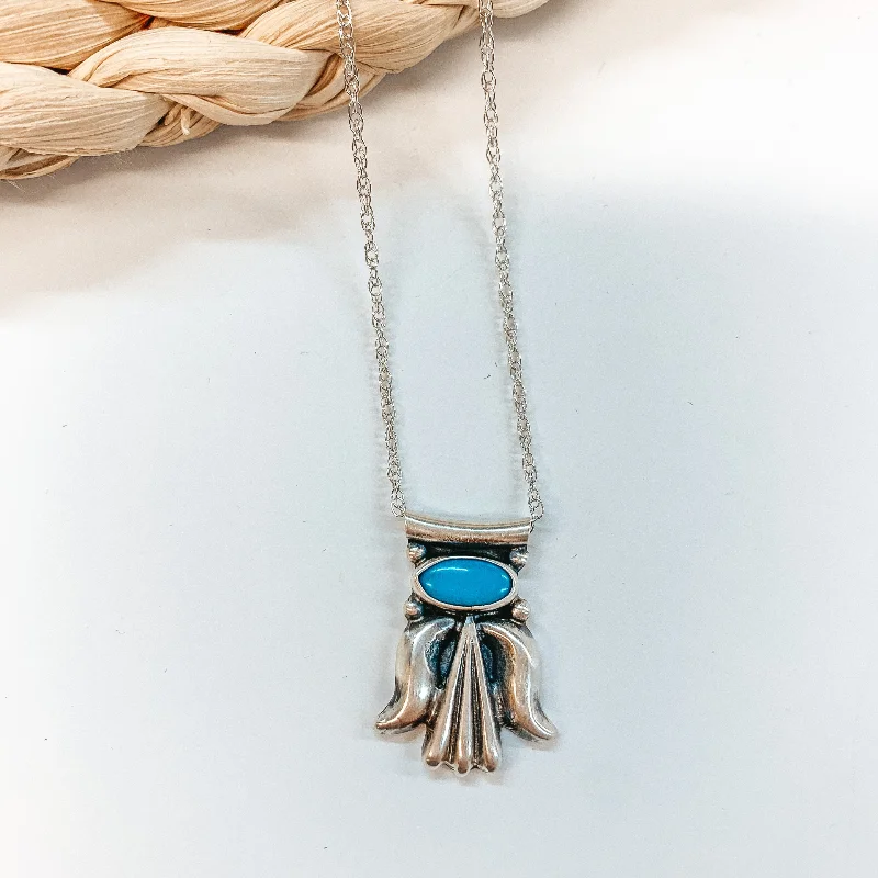 women long necklaces -Lee Shorty | Navajo Handmade Genuine Sterling Silver and Kingman Turquoise Pendant Chain Necklace