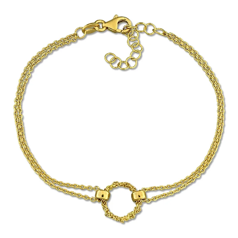 women vintage bangles -Miadora Double Row Diamond Cut Curb Chain Circle Charm Bracelet Yellow Silver