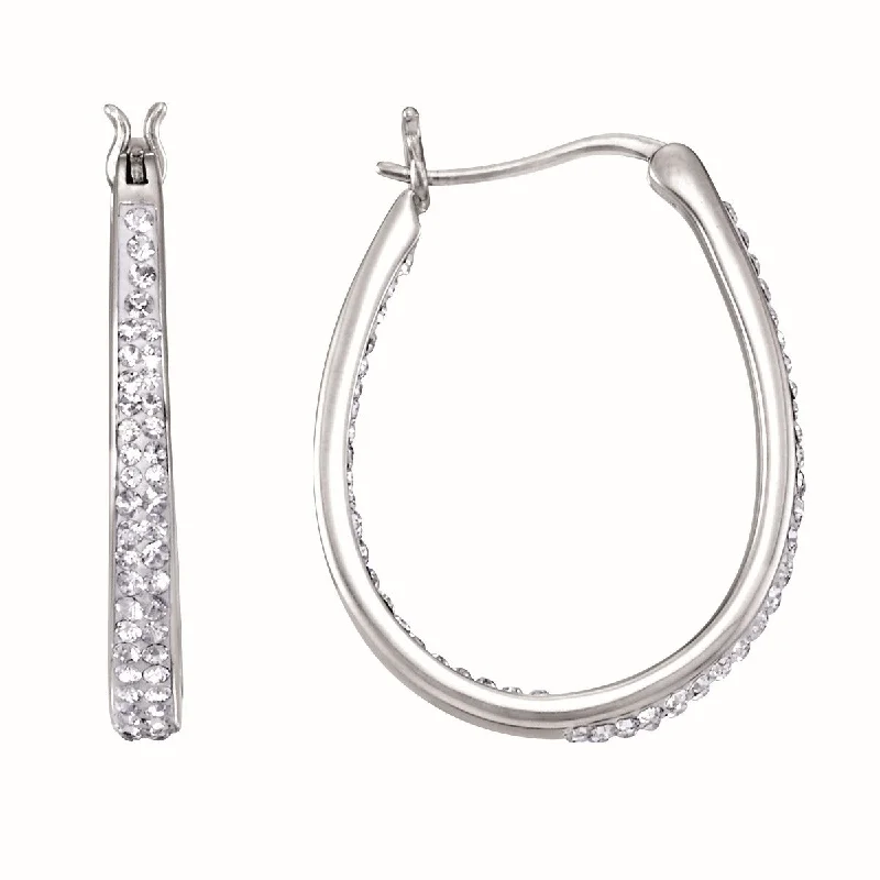 women trendy stud earrings -Simone I Smith Collection Platinum Plated Sterling Silver Crystal 25X3MM Oval Hoop Earrings