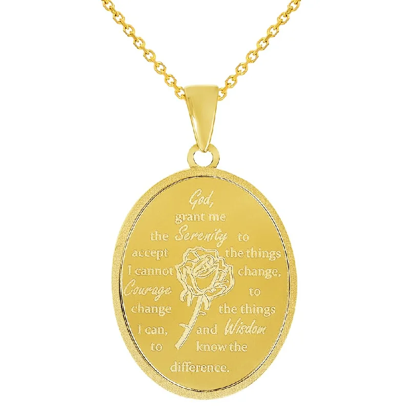 women turquoise necklaces -14k Yellow Gold God Grant Me the Serenity Prayer Pendant with Rolo Cable, Cuban Curb, or Figaro Chain Necklace