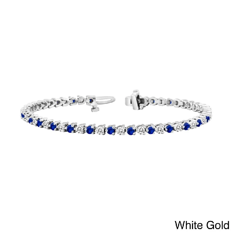 women gold plated bangles -Auriya 3 1/2ct Blue Sapphire and 3 1/2ct TW 3-Prong Diamond Tennis Bracelet 14k Gold