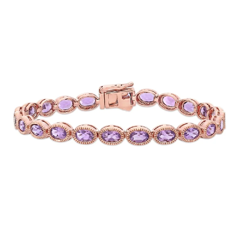 women gold plated bangles -Miadora 14k Rose Gold Oval-cut Amethyst Tennis Bracelet