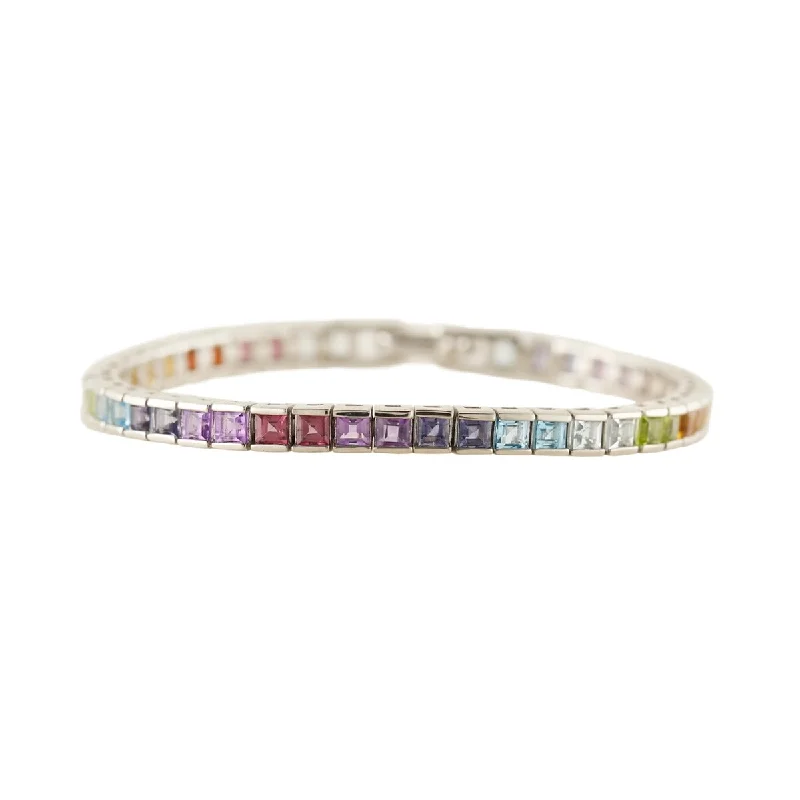 women dainty bracelets -925 Sterling Silver Multi Stone Bracelet