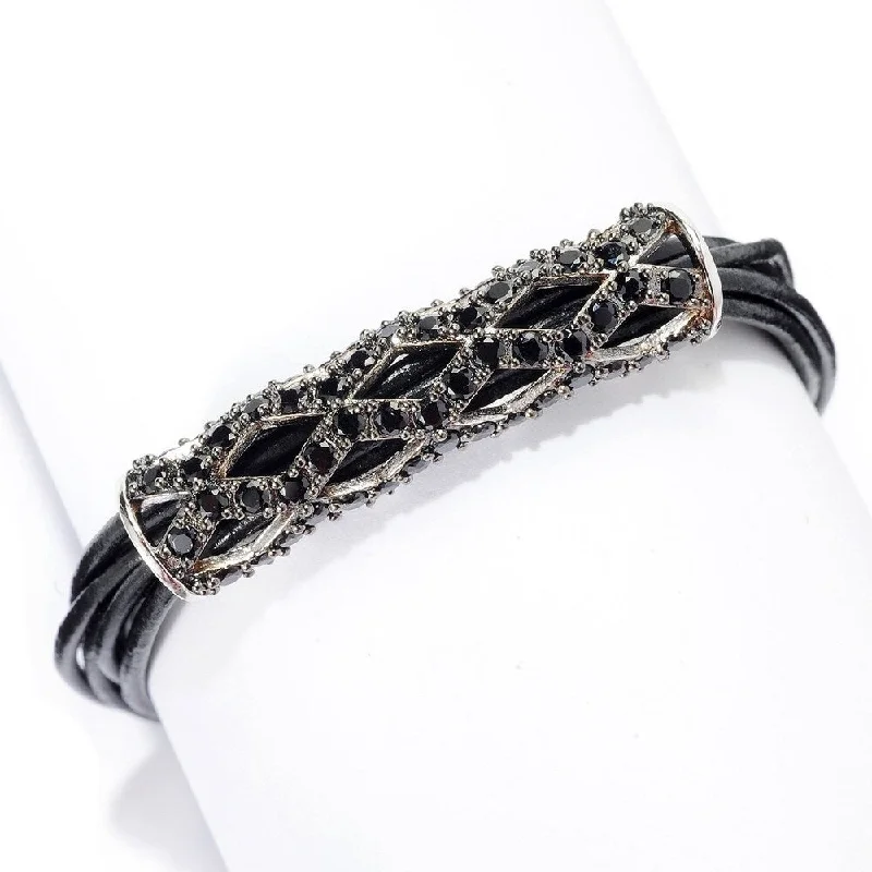 women tennis bracelets -Black Spinel Six-Strand Leather Cord Bracelet