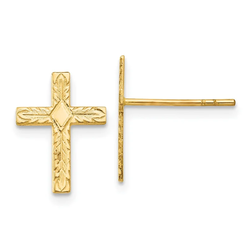 women diamond earrings -14KT Yellow Gold 13X10MM Cross Earrings