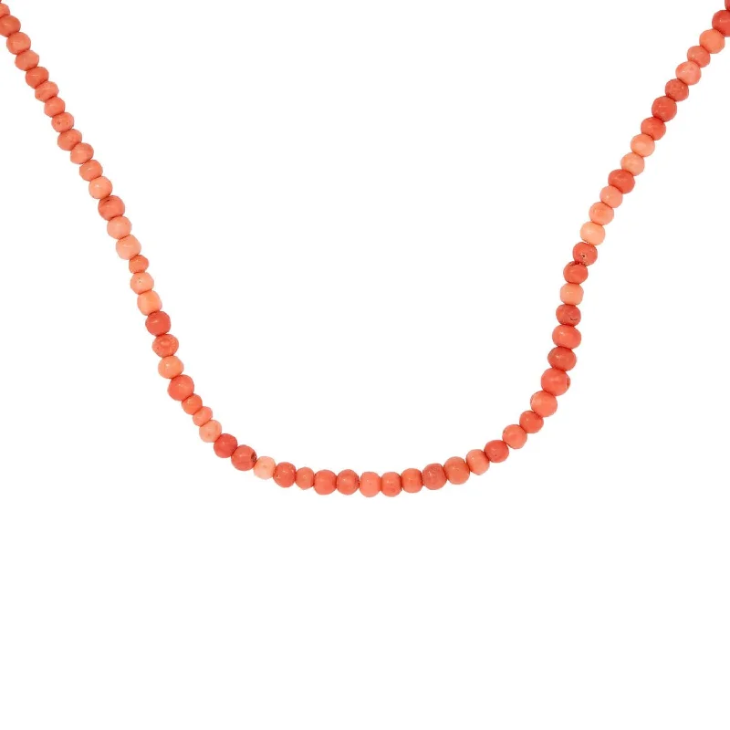 women classic necklaces -Victorian 14k Coral Hand Clasp Bead Necklace