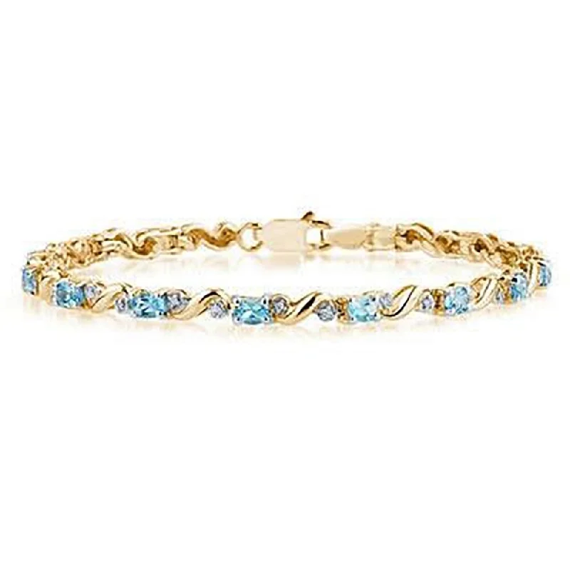 women elegant bangles -Marquee 10k Yellow Gold Diamond and Blue Topaz Bracelet