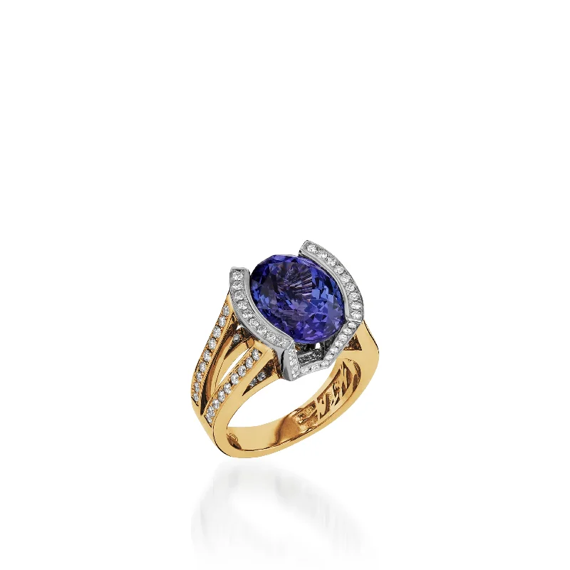 women luxurious platinum engagement rings -Signature Tanzanite and  Diamond Ring