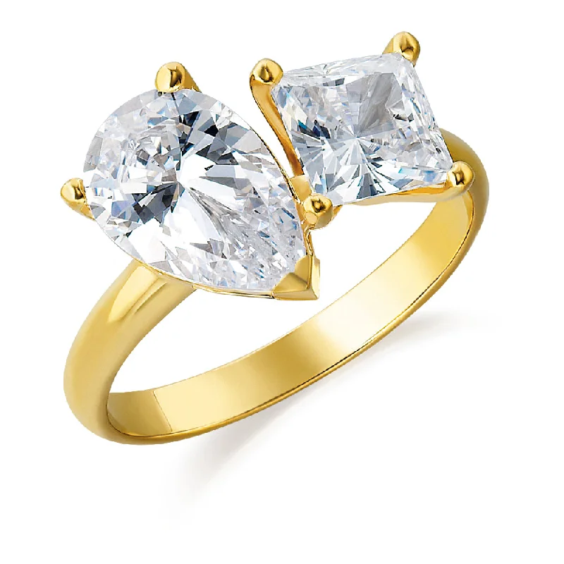 women stackable rings -Toi et Moi Pear and Princess Cut Ring