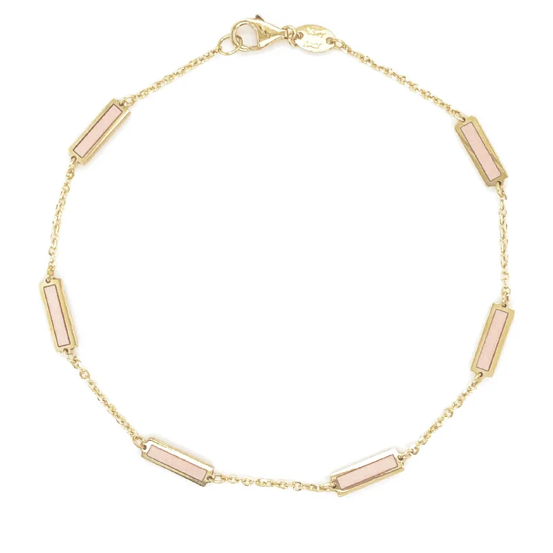 women men’s leather bracelets -Joelle Light Pink Agate Stackable Bar Bracelet - 14K Gold Light Pink Bracelet