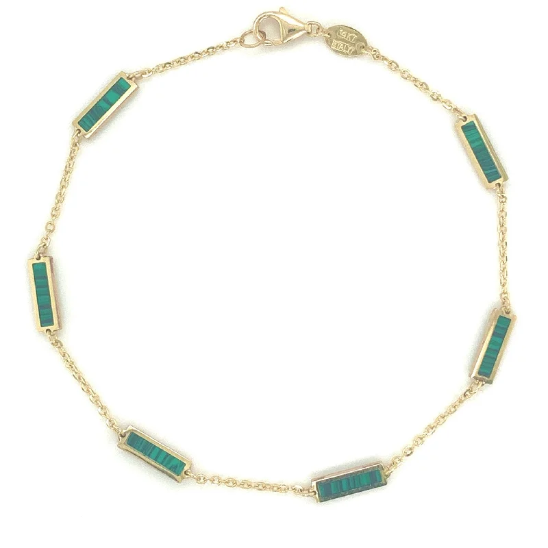 women mixed metal bracelets -Joelle Malachite Stackable Bar Bracelet - 14K Gold Malachite Bracelet