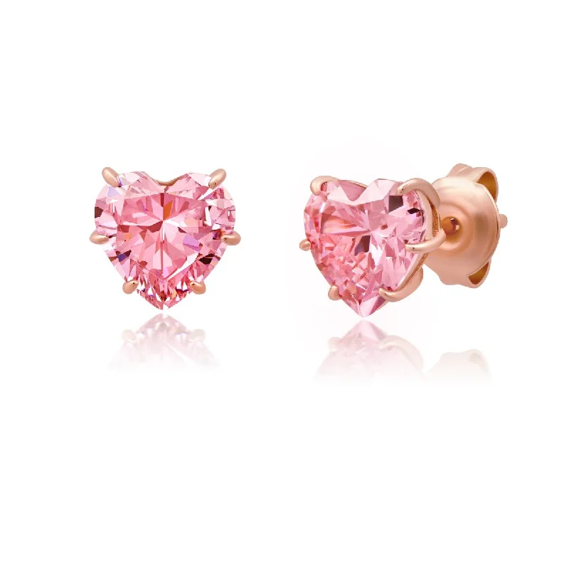 women pearl stud earrings -Crislu 18KT Rose Gold Plated Sterling Silver Cubic Zirconia Heart Earrings