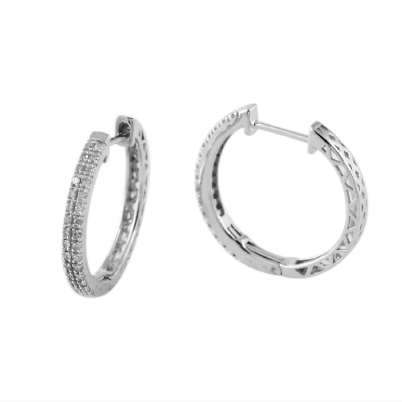 women gemstone stud earrings -1/4 CTW Diamond Hoop Earrings in 10KT White Gold