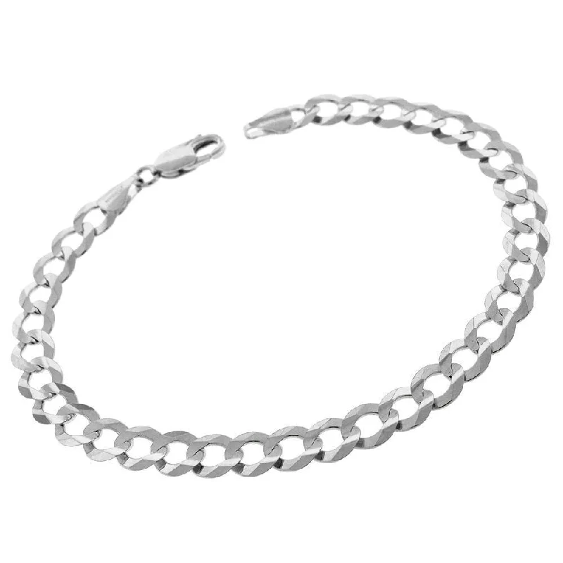 women beaded bangles -14k White Gold 7mm Solid Cuban Curb Link Bracelet Chain 8"