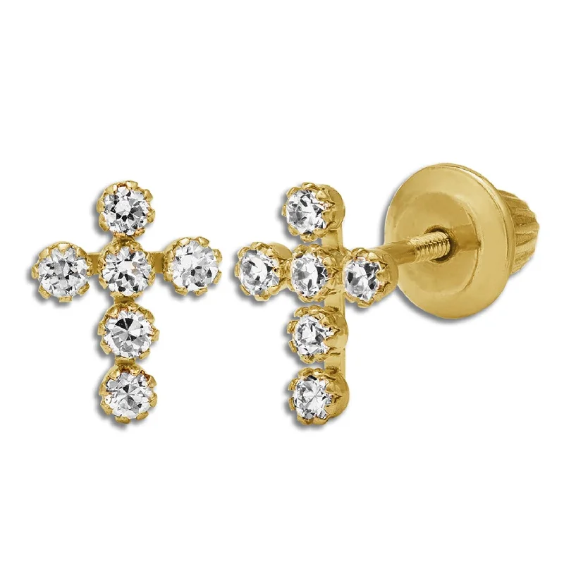 women rhinestone earrings -Kiddie Kraft 14KT Yellow Gold Childrens Cross Stud Earrings