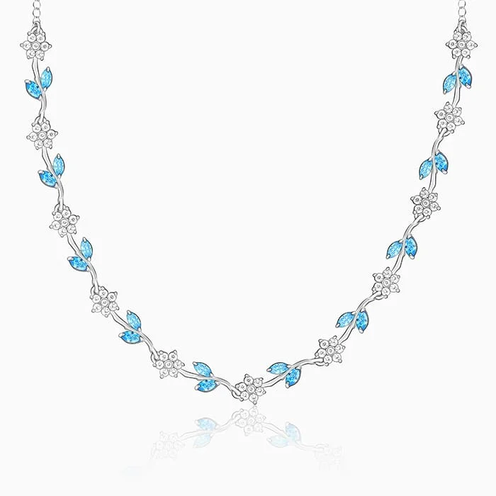 women pearl necklaces -Silver Aqua Blue Floral Necklace