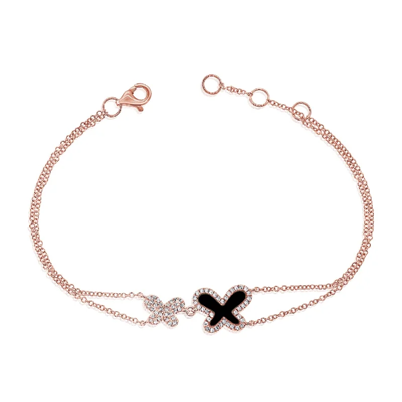 women bangles sets -Joelle Butterfly Bracelet Onyx & Diamonds 14K Rose Gold