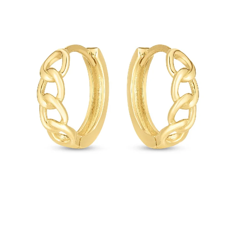 women long drop earrings -14KT Gold Cuban Link Hoop Earrings