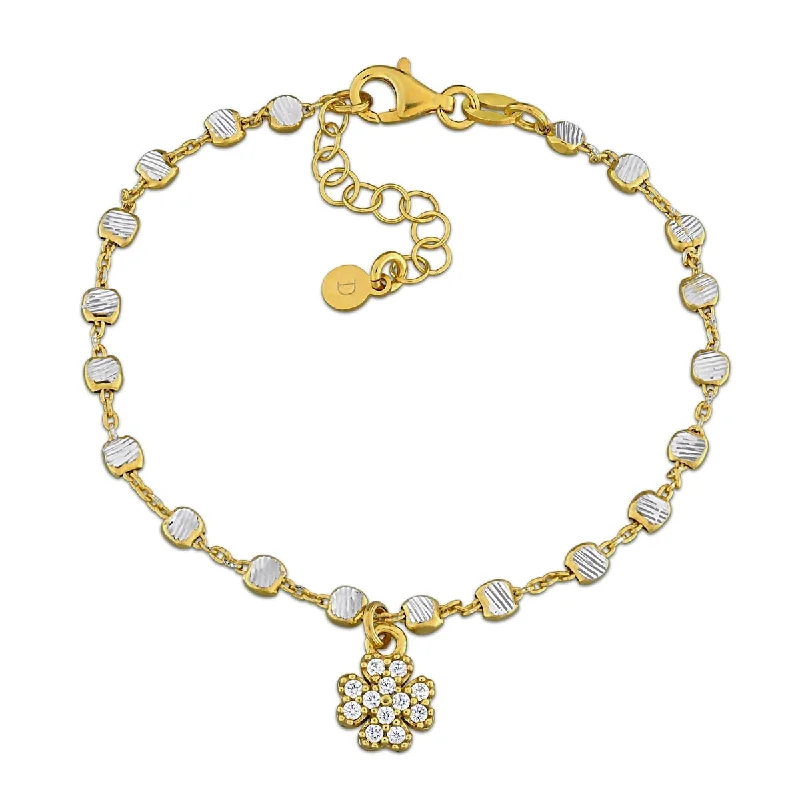 women charm bracelets -Miadora 3.3mm Discs Cubic 4 Leaf Clover Charm Bracelet Yellow Plated Sterling Silver