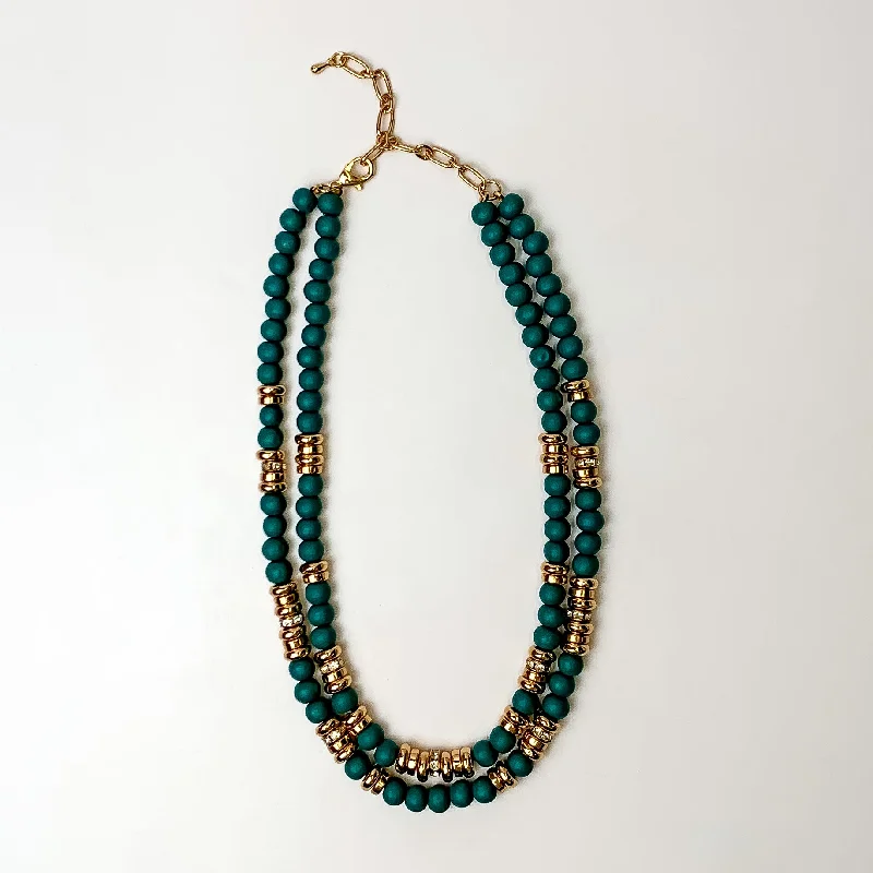 women pendant necklaces -Tropical Tango Layered Beaded Necklace with Gold Tone Spacers in Deep Blue