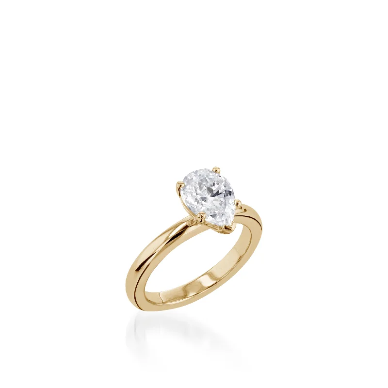 women eternity engagement rings -Essence Solitaire Pear Yellow Gold Engagement Ring