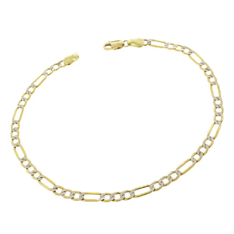 women gold tennis bracelets -10k Yellow Gold 3.5mm Hollow Figaro Link Diamond Cut Two-Tone Pave Bracelet Chain 8"