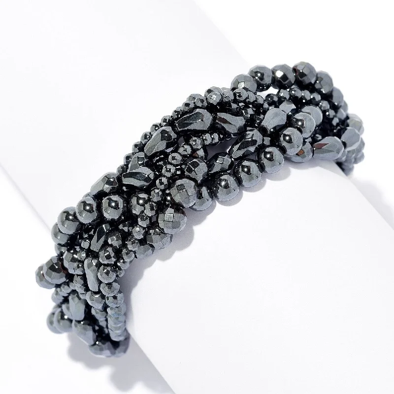 women silver plated bracelets -Dallas Prince Sterling Silver 8.75" Braided Hematite Bead Toggle Bracelet. Collection: Dallas by Night.