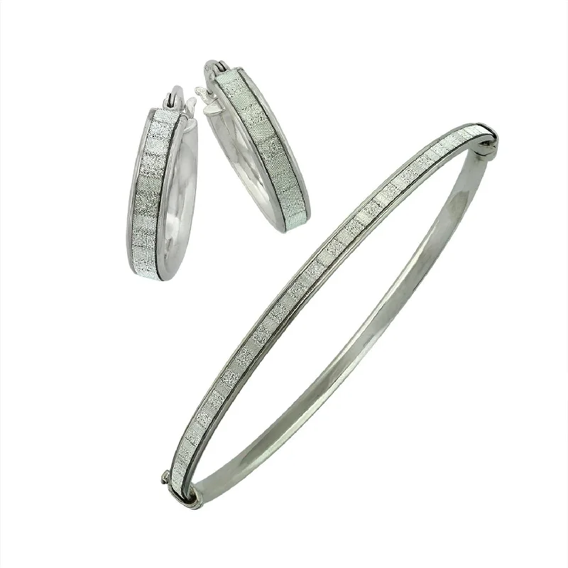 women boho earrings -Sterling Silver Glitter Hoop Earrings and Bangle Set