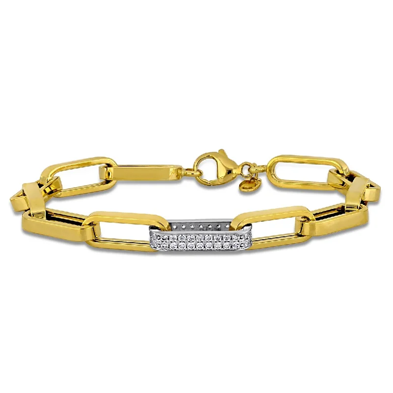 women dainty bracelets -Miadora 1/2ct TGW Cubic Zirconia Paperclip Bracelet 14k Two-Tone Gold-7.5 in