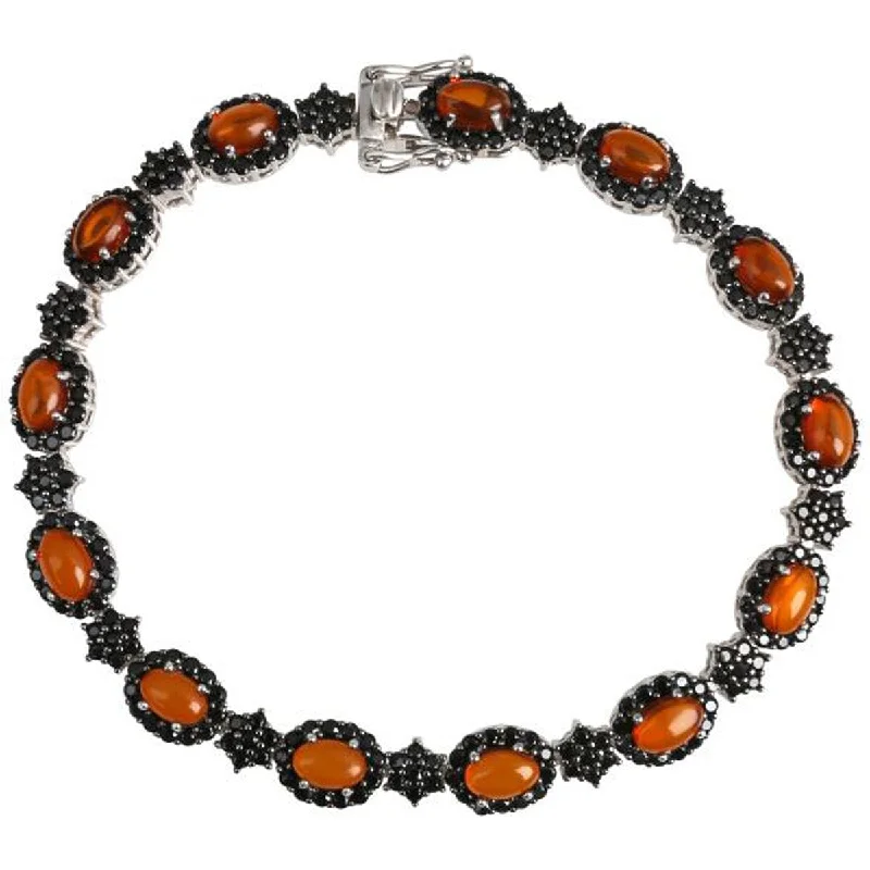 women elegant bracelets -925 Sterling Silver Black Spinel and Baltic Amber Bracelet