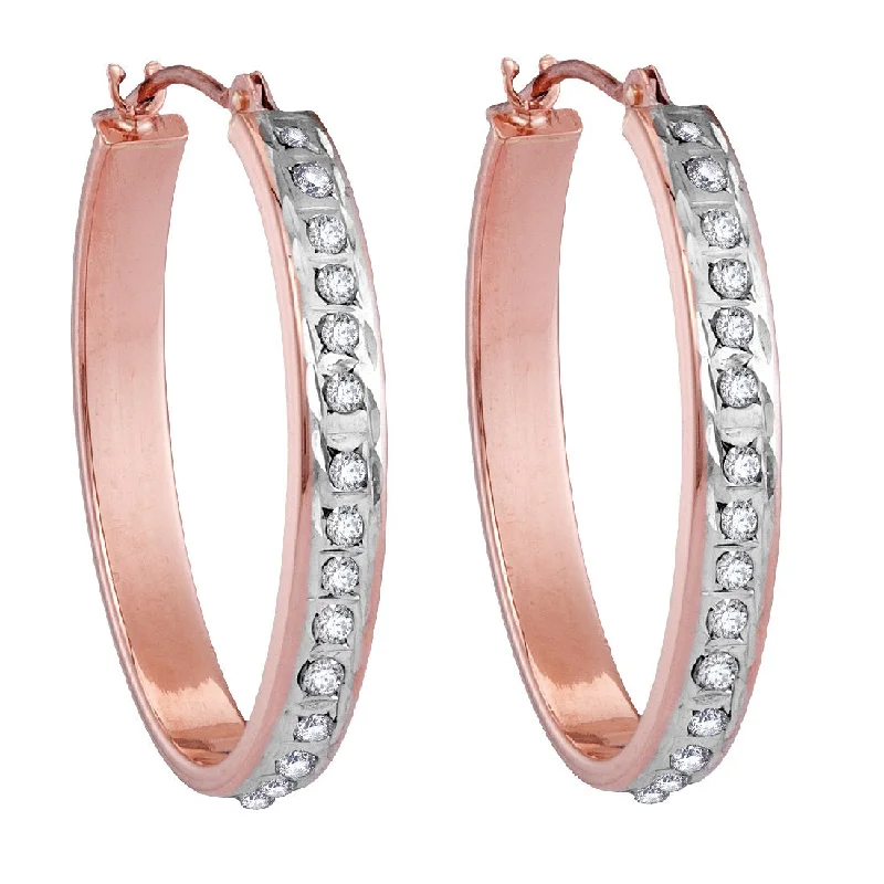 women romantic earrings -Diamond Fascination 14KT Rose Gold 21X26MM Diamond Accent Hoop Earrings