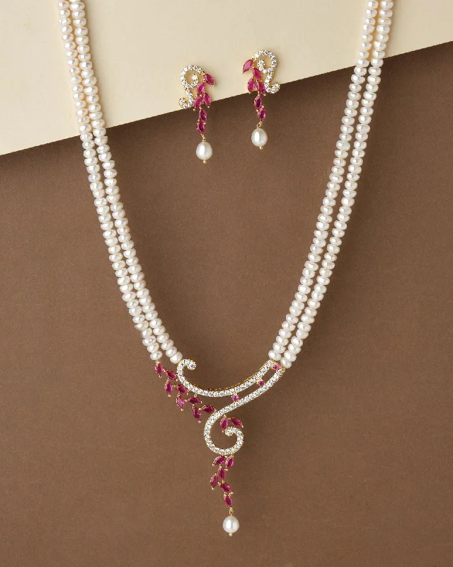 women ruby necklaces -Trendy Vintage Pearl Necklace Set