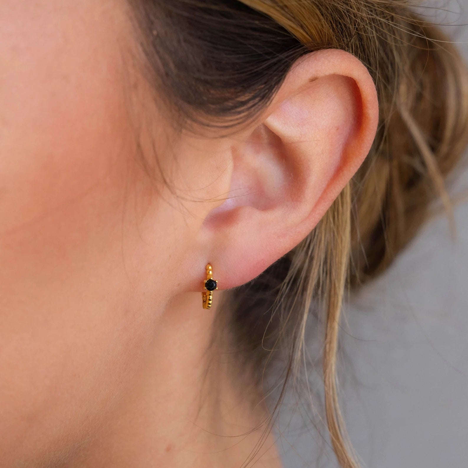 women stud earrings for women -Onyx Beaded Huggies