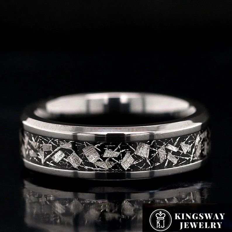 women stackable rings -Natural Meteorite Band for Men | Unique Men’s Wedding Band