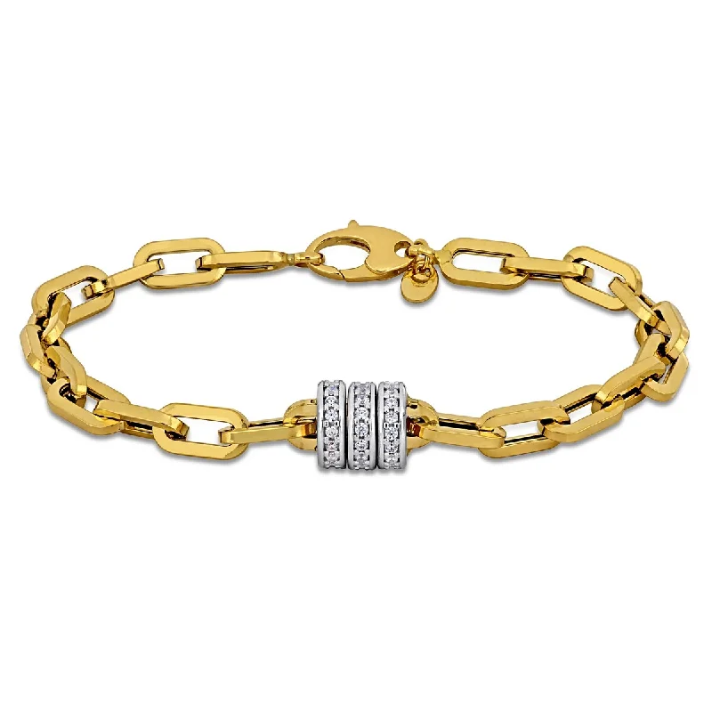 women silver bracelets -Miadora 1/2ct TGW Cubic Zirconia Rondelle Flat Oval Link Bracelet Two-Tone Gold