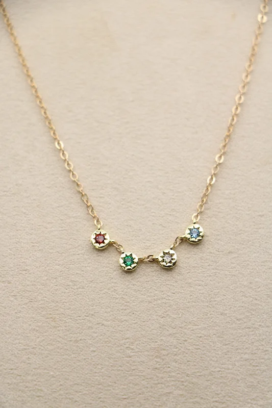 women ruby necklaces -family sunburst birthstone necklace