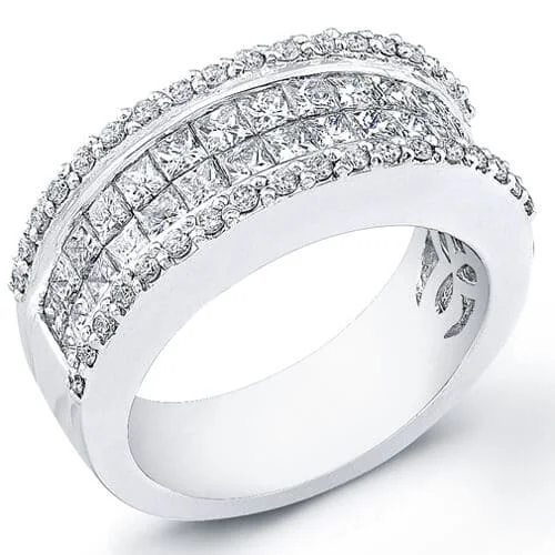 women sparkling engagement rings -2.00 Princess Cut Invisible & Round Cut Diamond Ring