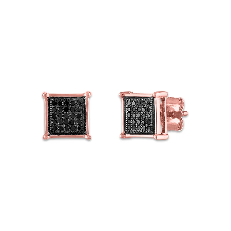 women glamorous earrings -1/6 CTW Diamond Cluster Stud Treated Black Earrings in 10KT Rose Gold