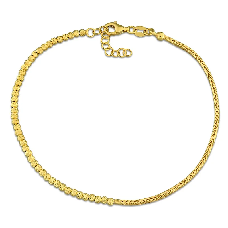 women bangle bracelets -Miadora 2.5mm Bead with Wheat Link Chain Bracelet Yellow Plated Sterling Silver