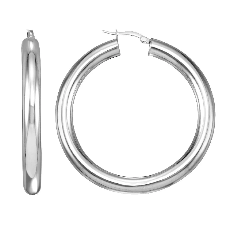 women fashion statement earrings -Simone I Smith Collection Platinum Plated Sterling Silver 50X5MM Hoop Earrings