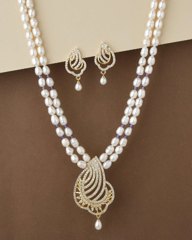 women geometric chain necklaces -Trendy Real Pearl Necklace Set S23537