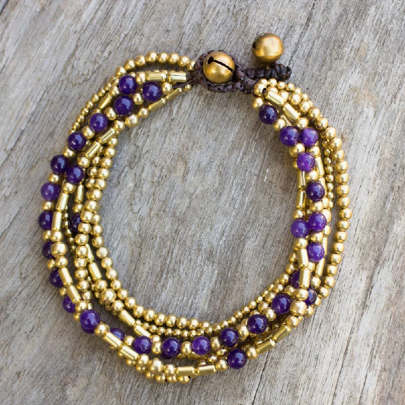 women gold tennis bracelets -Handmade Brass 'Purple Freedom' Quartz Bracelet (Thailand)