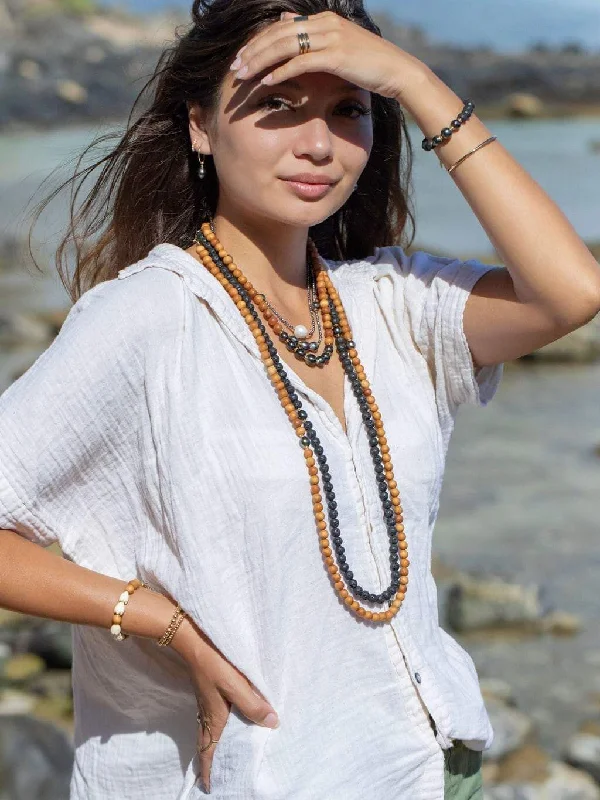 women short necklaces -Long Lava Tahitian Pearl Necklace - Ainalani